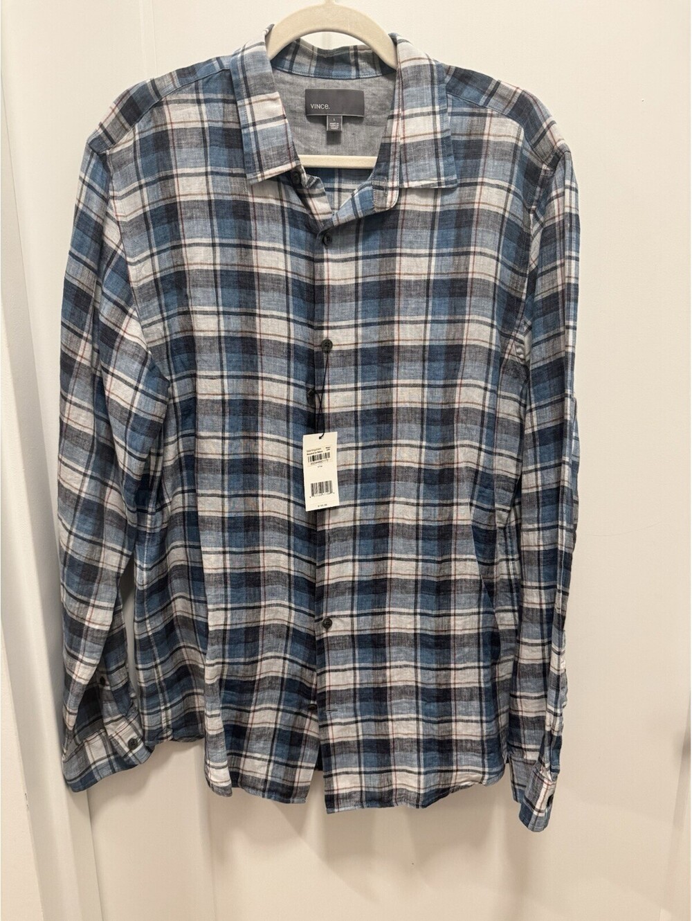 Vince 100% Linen Plaid Shirt — Size Large - NWT